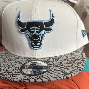 New Era White Cap with Black and Blue Logo